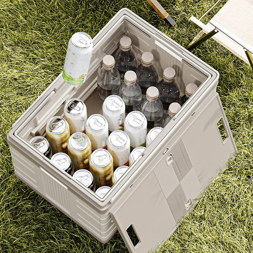 Portable Outdoor Storage Box with Wood Lid Foldable Rolling Cart