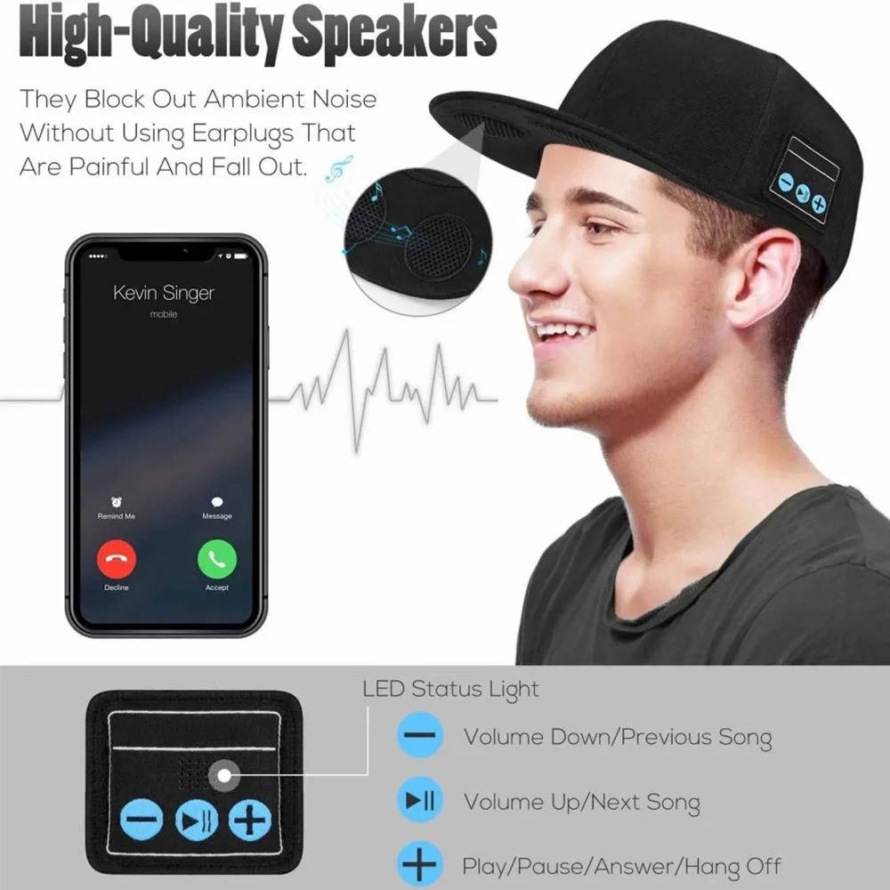 Wireless Bluetooth Baseball Cap with Speaker Adjustable Fit
