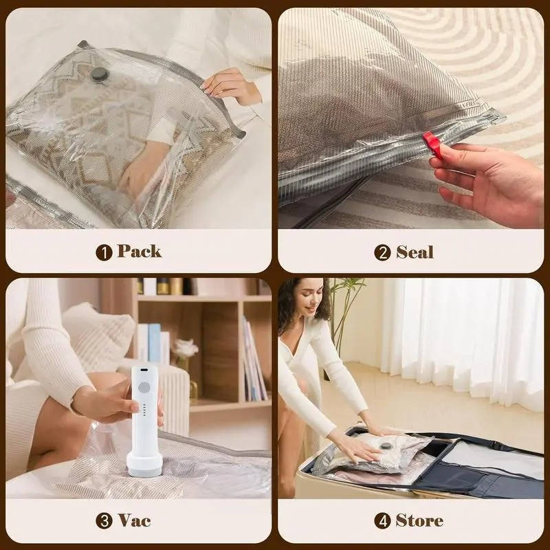 Travel Vacuum Compression Bags Set with Pump Cordless Space Saving