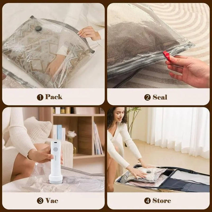 Travel Vacuum Compression Bags Set with Pump Cordless Space Saving