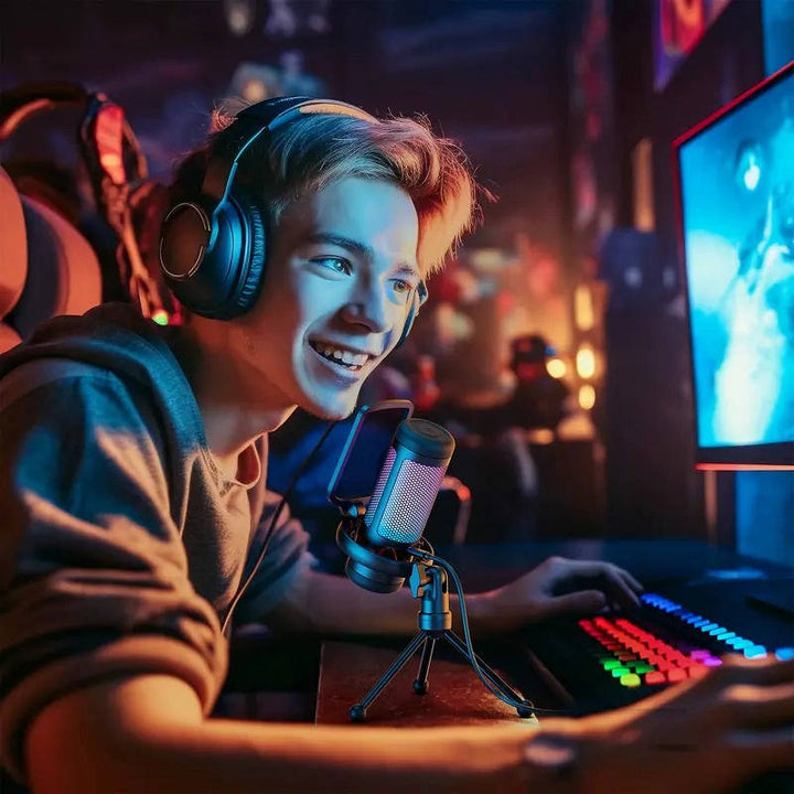 USB Gaming Microphone with RGB Lighting One Tap Mute Sound Control