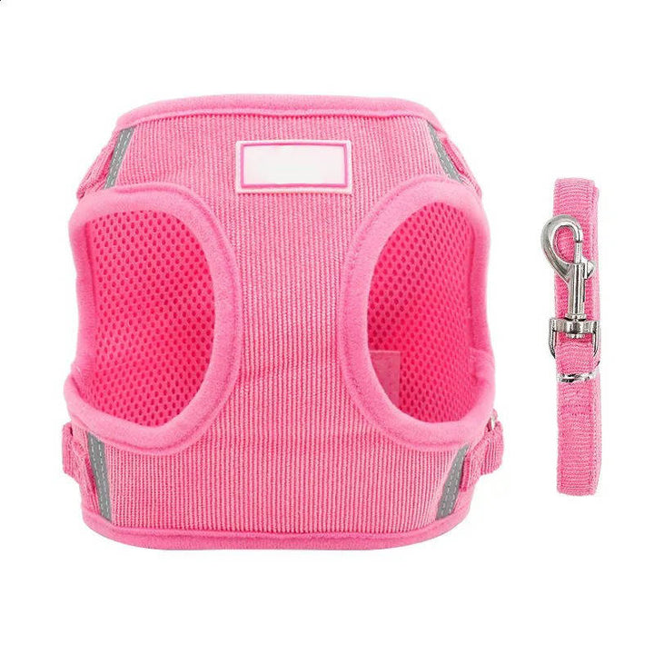 Pet Reflective Corduroy Harness and Leash Set Breathable Chest Strap