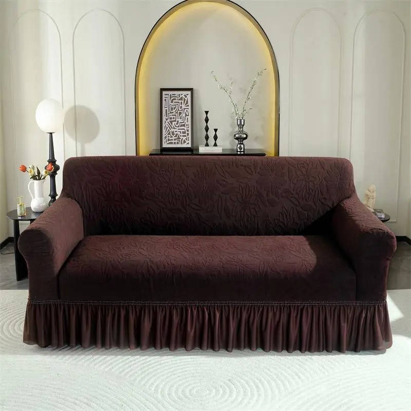 Elastic Sofa Cover Jacquard Fabric Dustproof with Skirt Edge