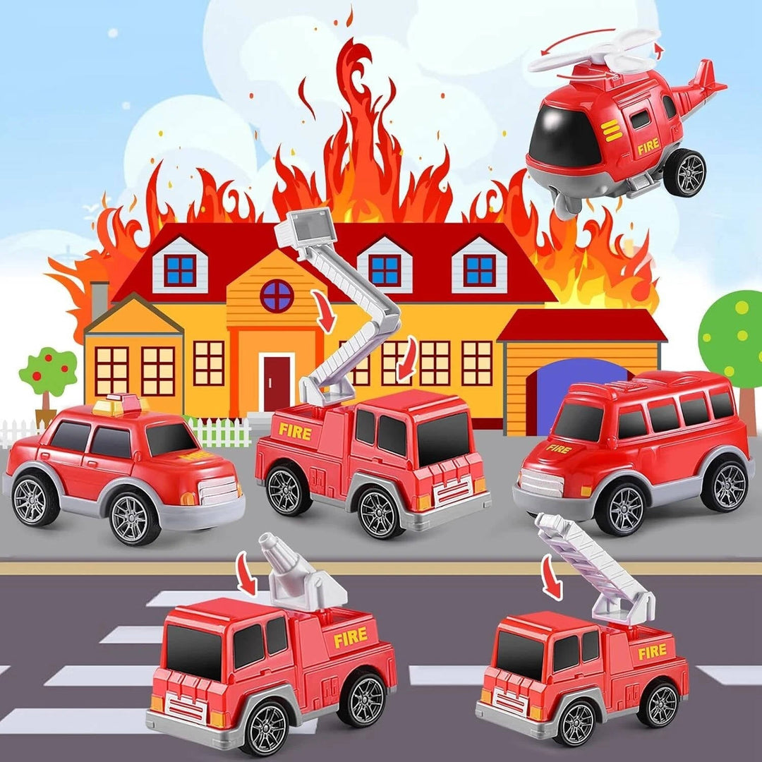 Kids Fire Truck Carrier Toy Set with Lights Sound and Helicopter