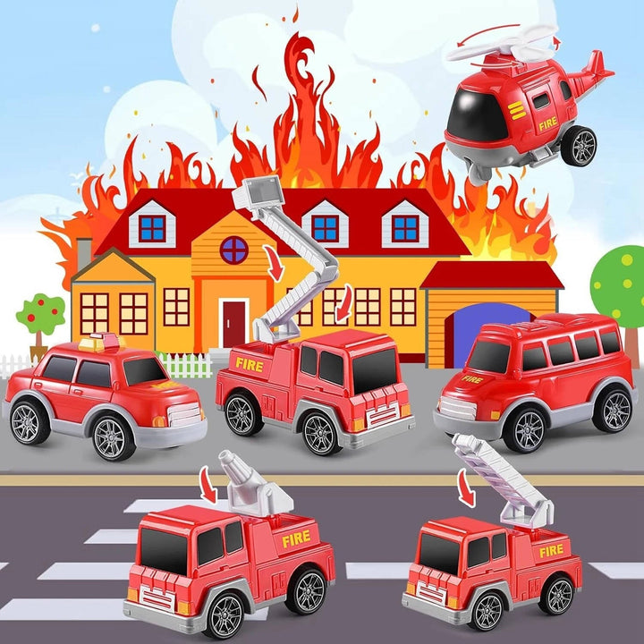 Kids Fire Truck Carrier Toy Set with Lights Sound and Helicopter
