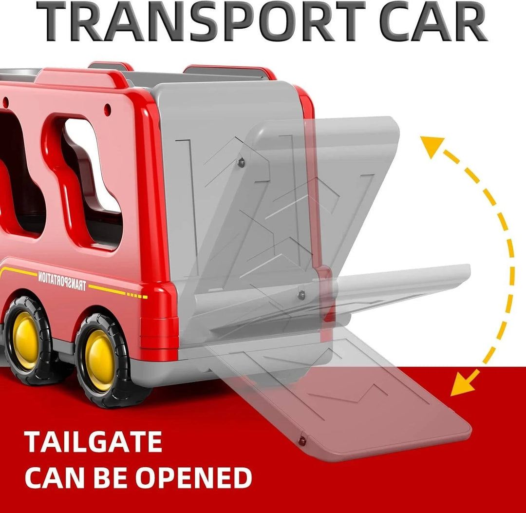 Kids Fire Truck Carrier Toy Set with Lights Sound and Helicopter