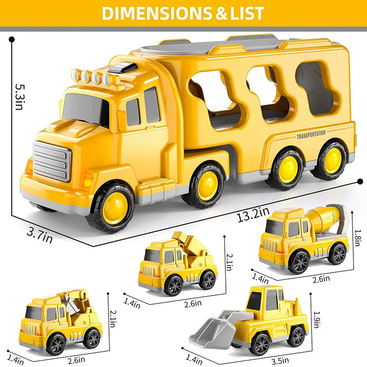 Toddler Construction Carrier Truck Toy Set Friction Powered Vehicles