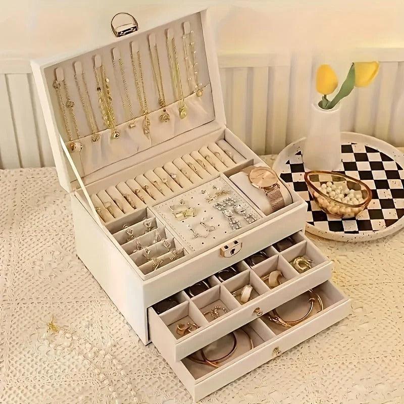 Jewelry Organizer Box Leather with Drawers