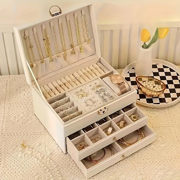 Jewelry Organizer Box Leather with Drawers