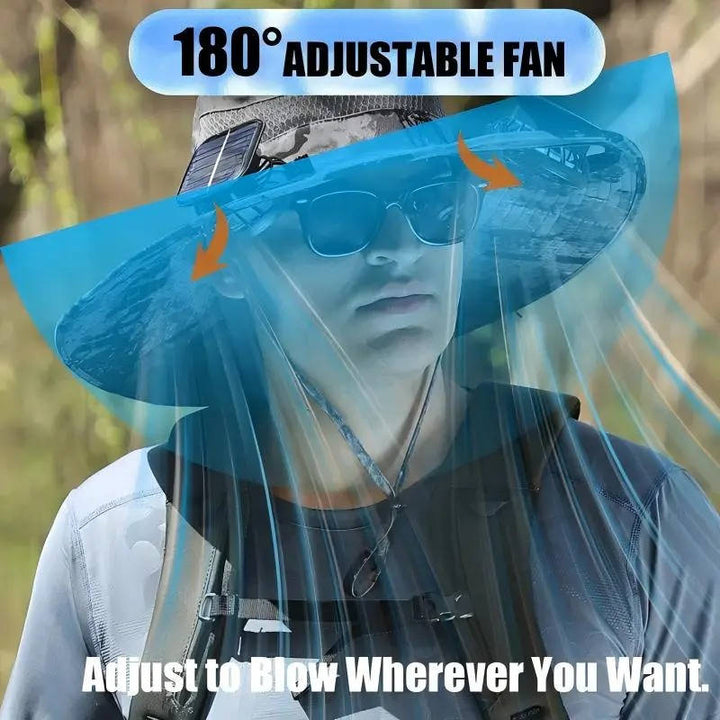 Outdoor Sun Hat with Solar Fans UV Protection Wide Brim