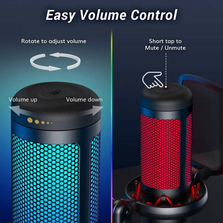 USB Gaming Microphone with RGB Lighting One Tap Mute Sound Control