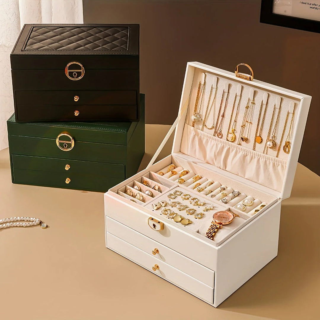 Jewelry Organizer Box Leather with Drawers