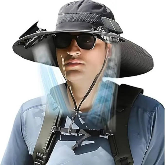Outdoor Sun Hat with Solar Fans UV Protection Wide Brim