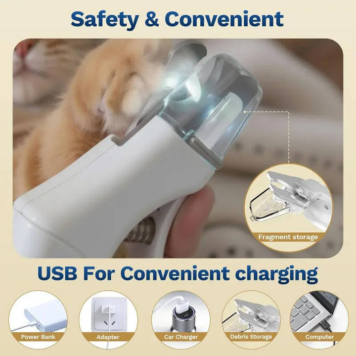 Pet Electric Nail Clipper Grinder LED Low Noise Safe Design