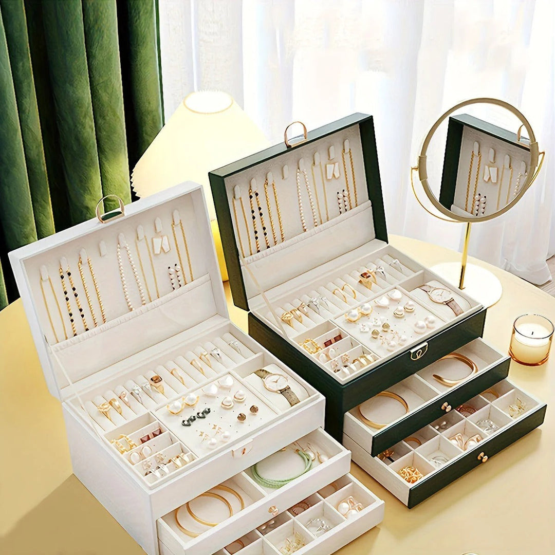 Jewelry Organizer Box Leather with Drawers