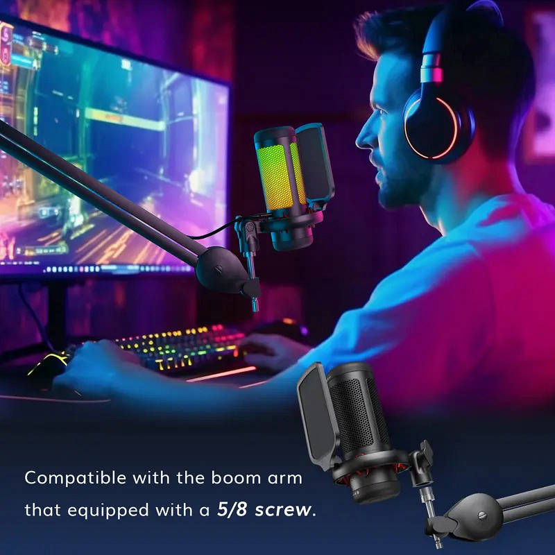 USB Gaming Microphone with RGB Lighting One Tap Mute Sound Control