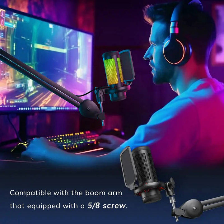 USB Gaming Microphone with RGB Lighting One Tap Mute Sound Control