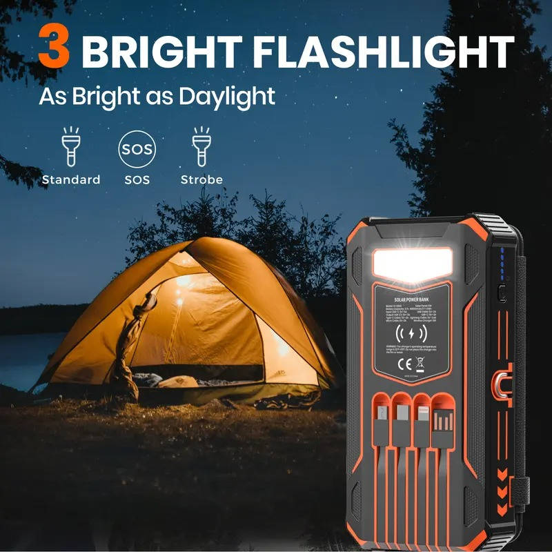 Portable Solar Power Bank Wireless Charger 48000mAh with USB-C and