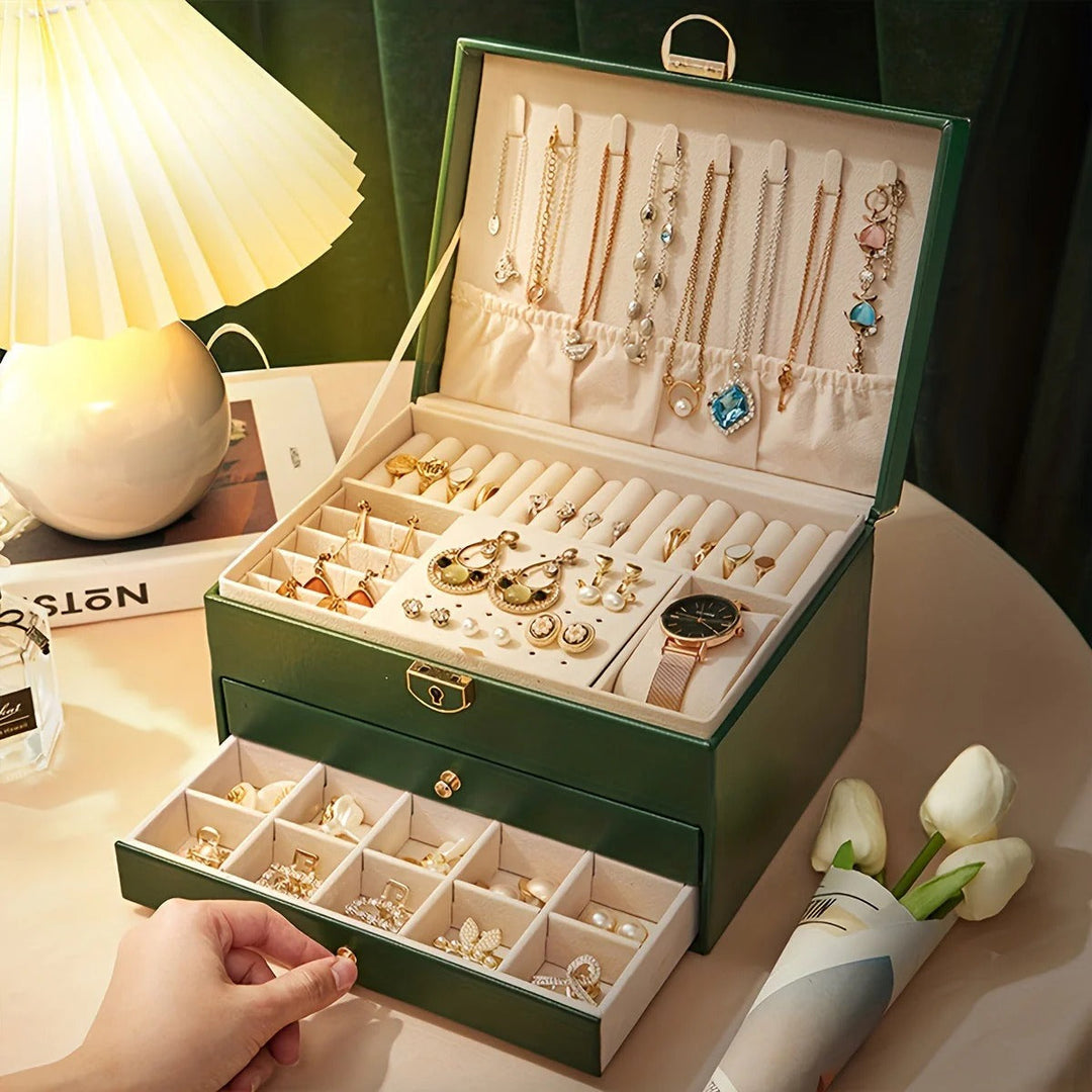 Jewelry Organizer Box Leather with Drawers