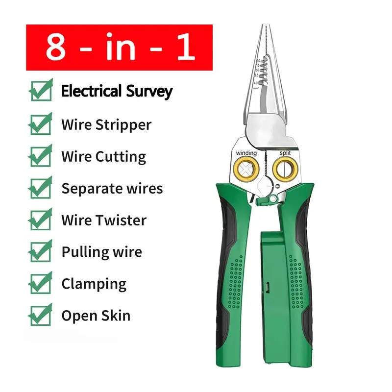 Wire Stripper and Voltage Tester Pliers with Cable Cutter and LED