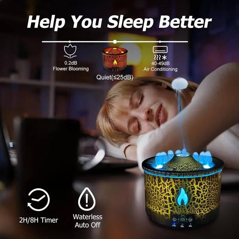Portable Aromatherapy Oil Diffuser with Night Simulated Volcano Design