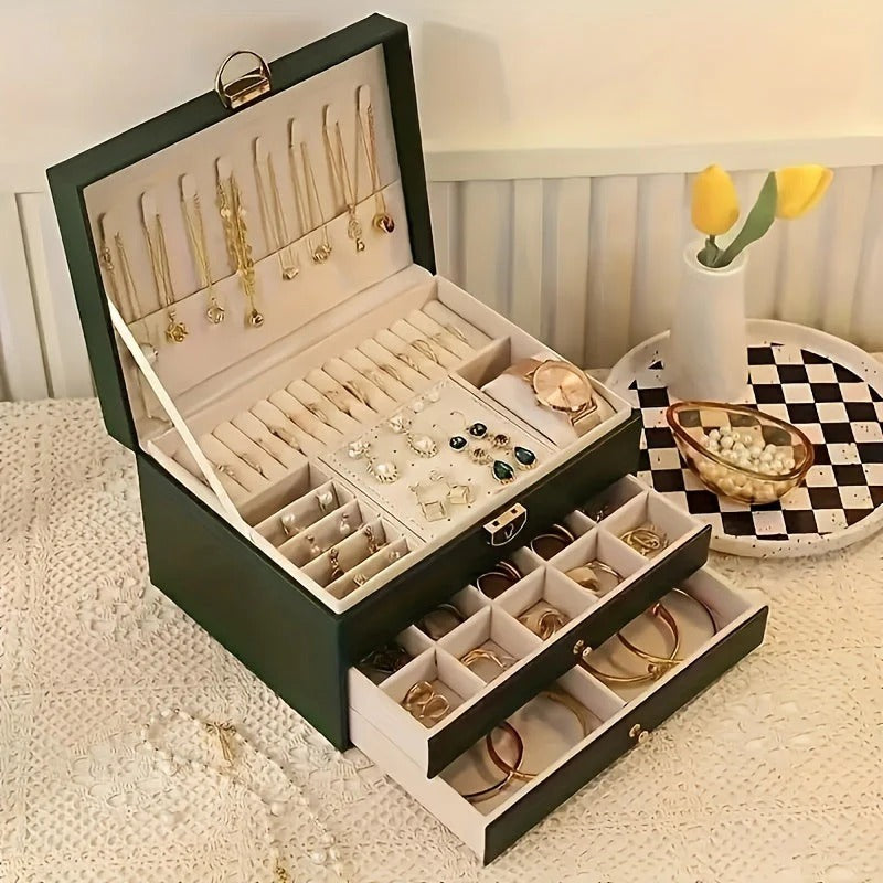 Jewelry Organizer Box Leather with Drawers