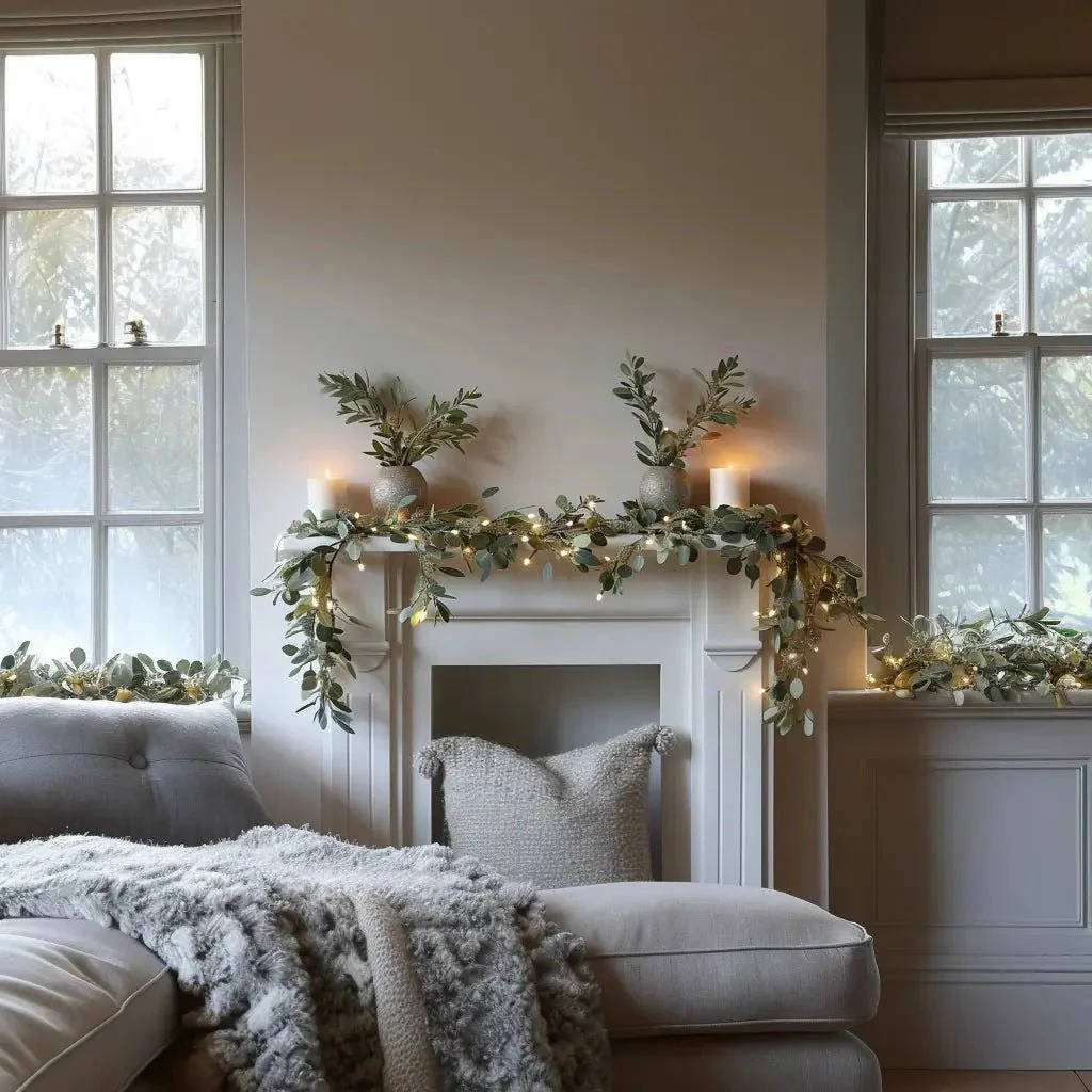 Decorative Eucalyptus Garland with Fairy Lights for Mantel