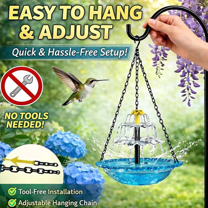 Outdoor Solar-Powered Hanging Bird Bath Fountain with Automatic Pump