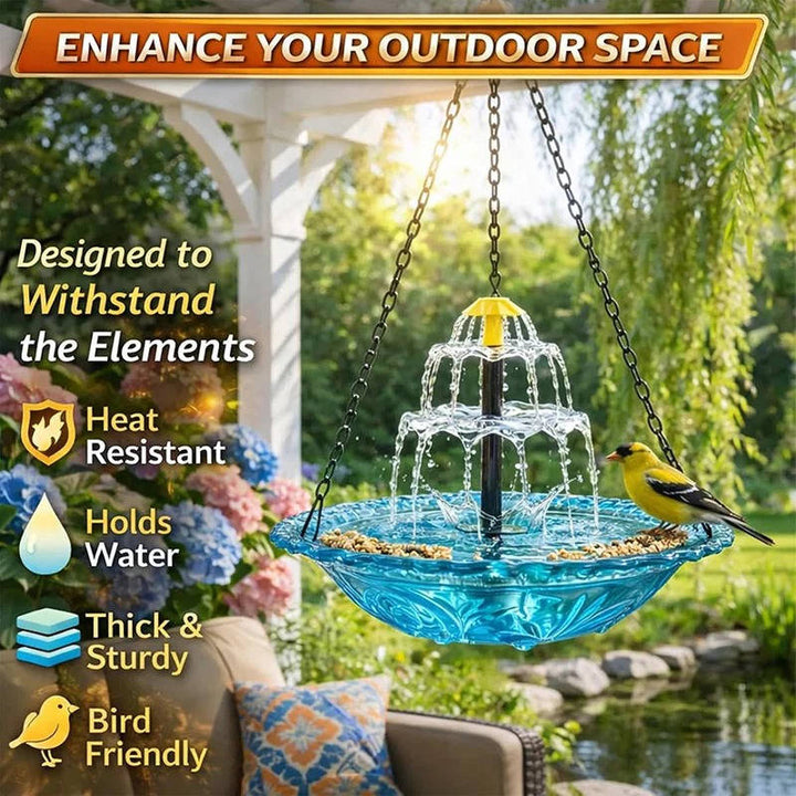 Outdoor Solar-Powered Hanging Bird Bath Fountain with Automatic Pump