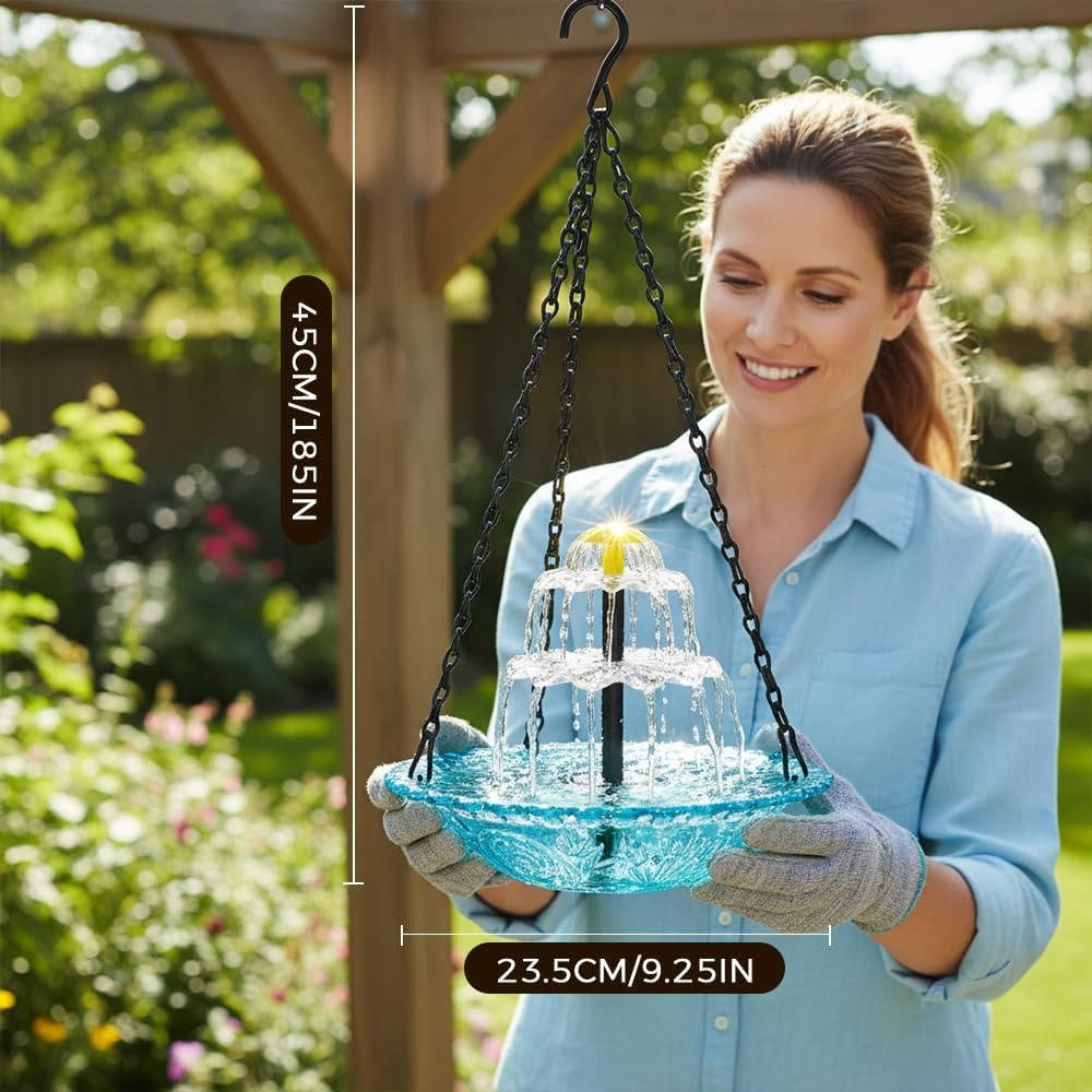 Outdoor Solar-Powered Hanging Bird Bath Fountain with Automatic Pump