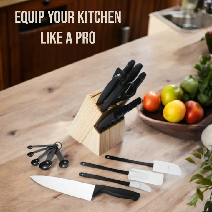 22-Piece Kitchen Knife Set Stainless Steel with Wooden Block