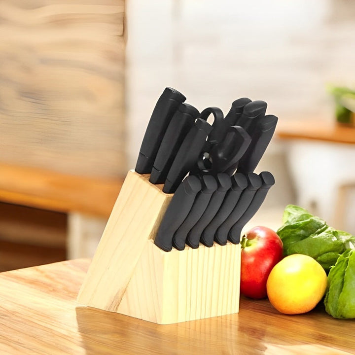 22-Piece Kitchen Knife Set Stainless Steel with Wooden Block - Lenila