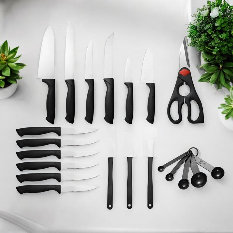 22-Piece Kitchen Knife Set Stainless Steel with Wooden Block