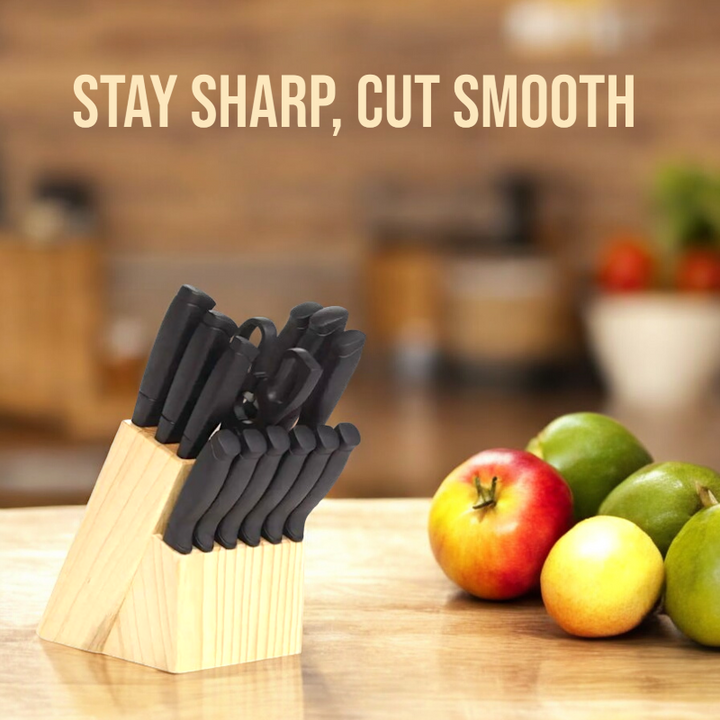 22-Piece Kitchen Knife Set Stainless Steel with Wooden Block