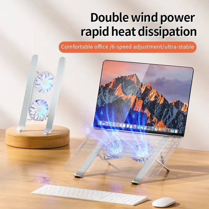 Foldable Laptop Stand with Adjustable Height and Rotating Fans