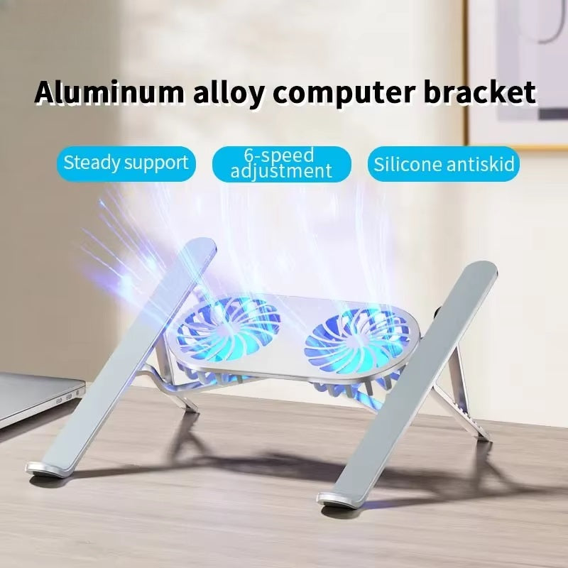 Foldable Laptop Stand with Adjustable Height and Rotating Fans
