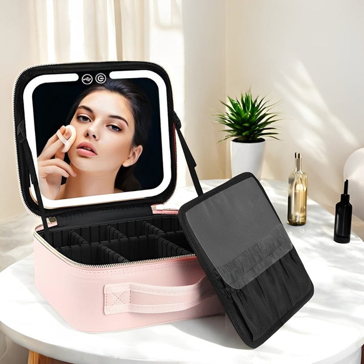 Travel Makeup Bag with LED Mirror and Spacious Compartments