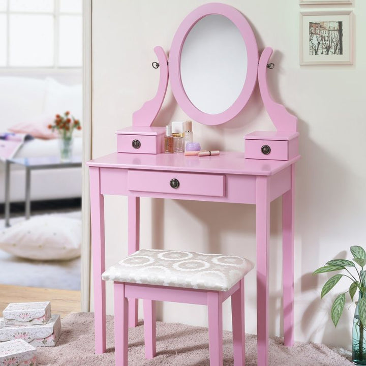 Makeup Vanity Set with Mirror and Upholstered Stool