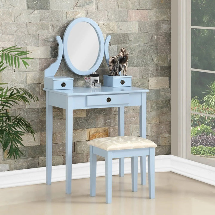 Makeup Vanity Set with Mirror and Upholstered Stool