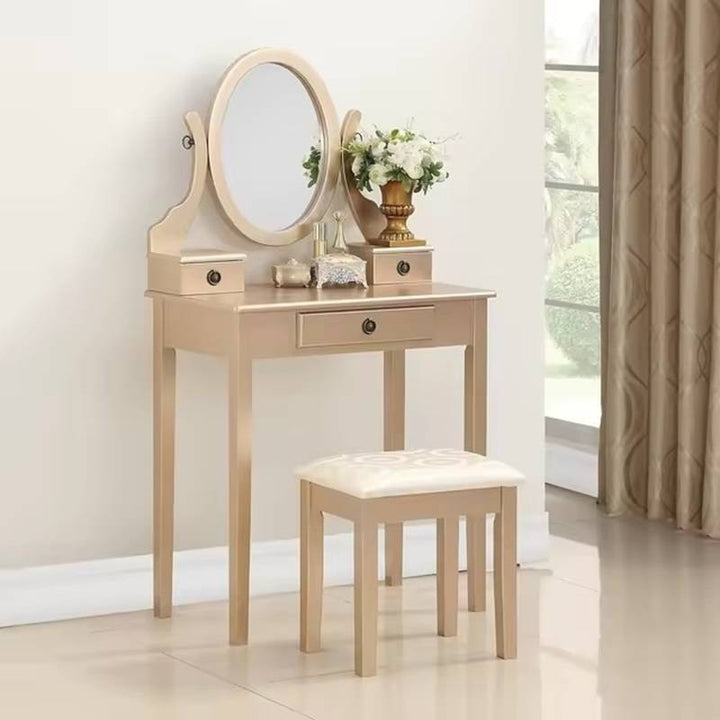 Makeup Vanity Set with Mirror and Upholstered Stool