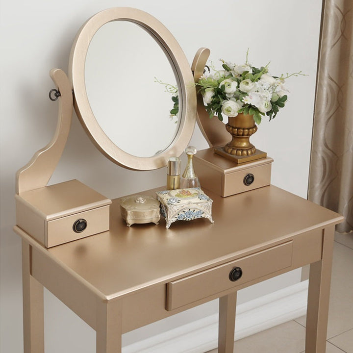 Makeup Vanity Set with Mirror and Upholstered Stool