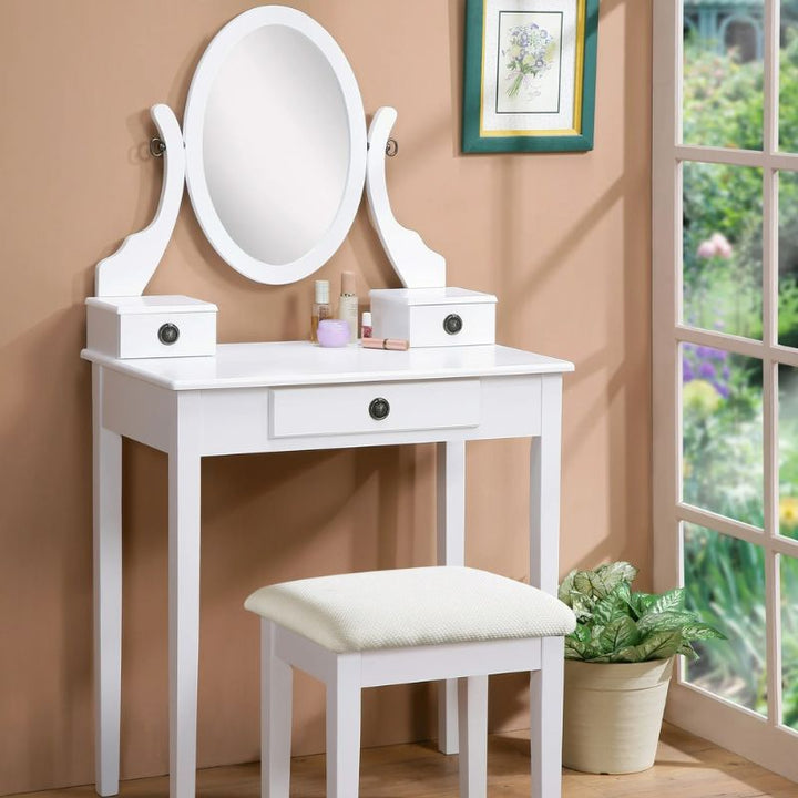 Makeup Vanity Set with Mirror and Upholstered Stool