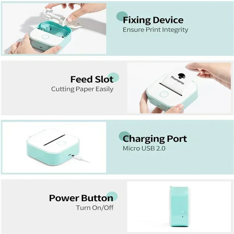 Portable Mini Printer Thermal Inkless Bluetooth Connectivity