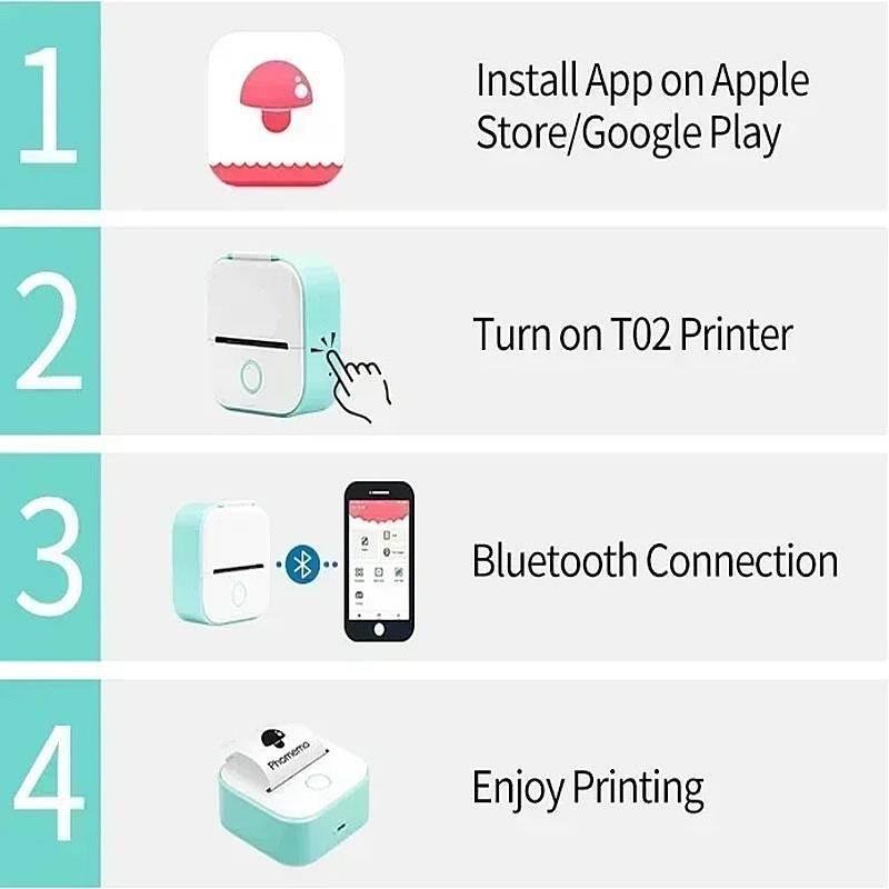 Portable Mini Printer Thermal Inkless Bluetooth Connectivity