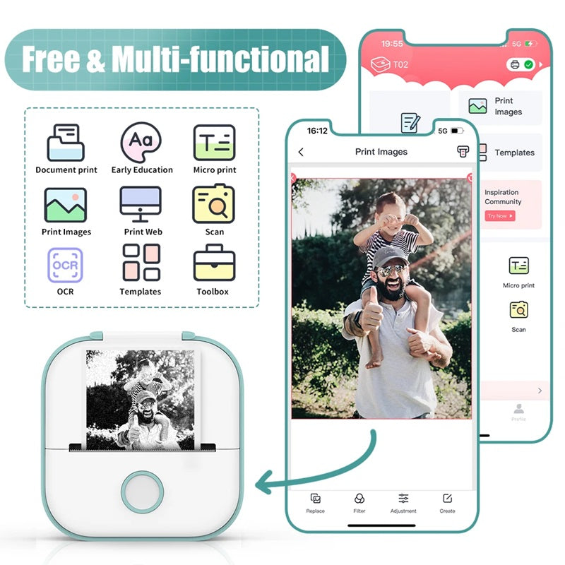 Portable Mini Printer Thermal Inkless Bluetooth Connectivity