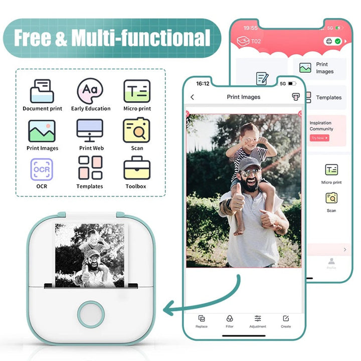 Portable Mini Printer Thermal Inkless Bluetooth Connectivity