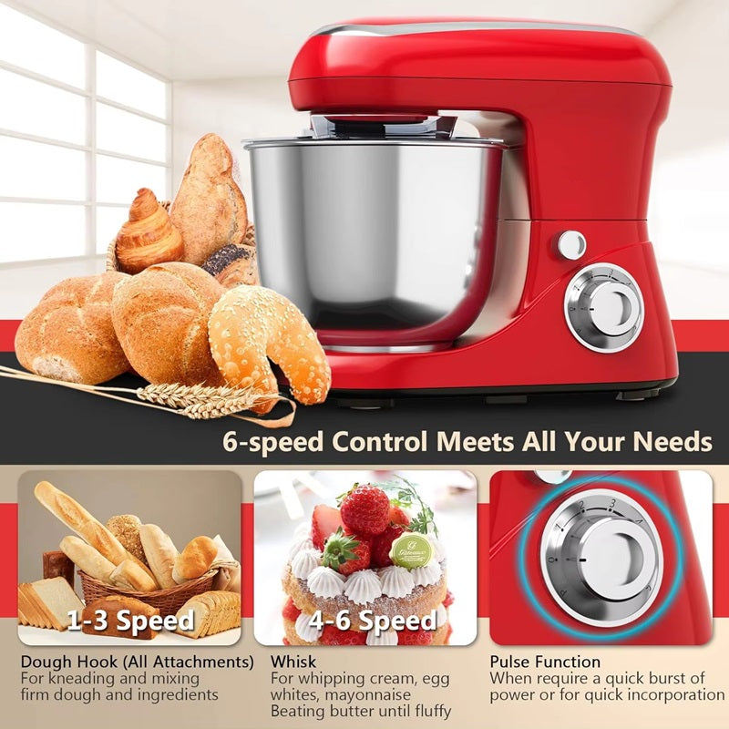 Stand Mixer 6-Speed with Stainless Steel Bowl and Attachments