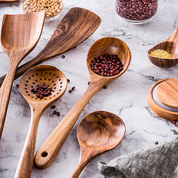 Teak Wood 8-Piece Cooking Utensil Set Heat-Resistant Handles
