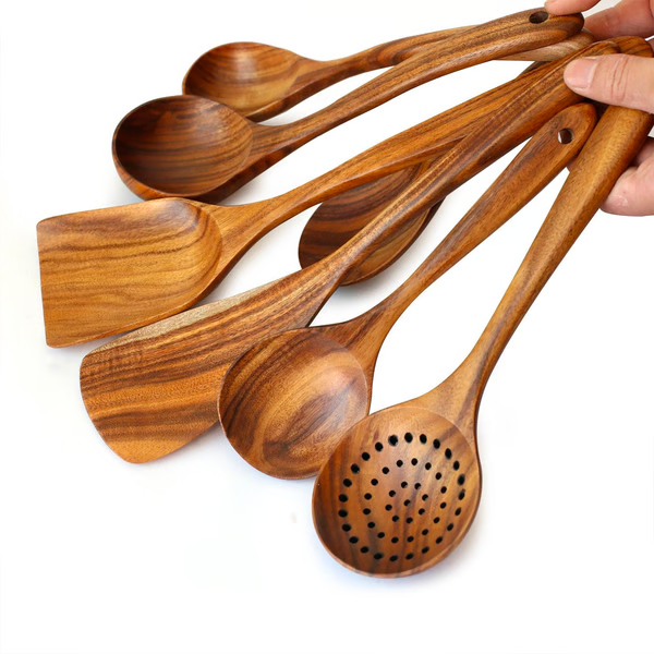 Teak Wood 8-Piece Cooking Utensil Set Heat-Resistant Handles