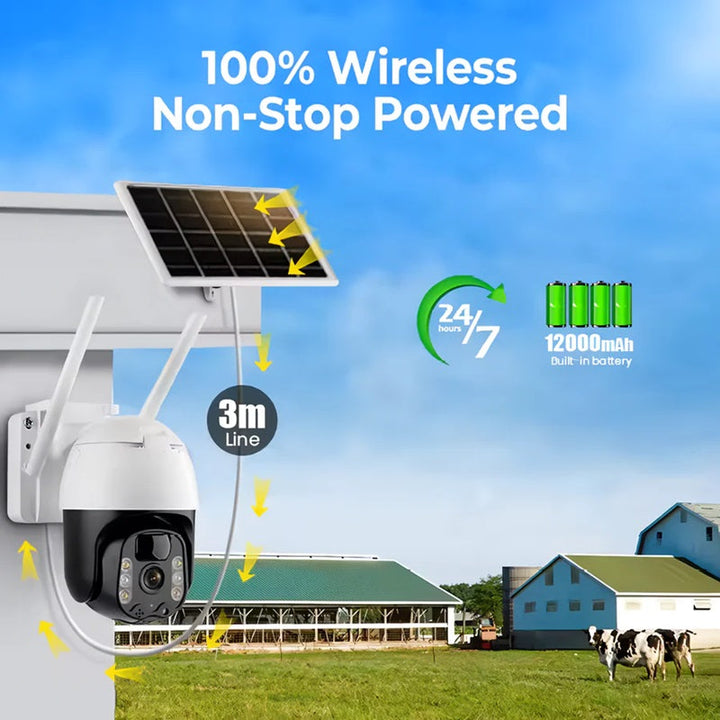 Wireless Solar-Powered PTZ Security Camera with Auto-Tracking Night